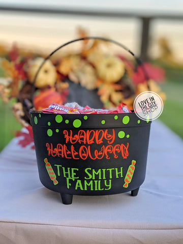 Happy Halloween cauldron candy bowl
