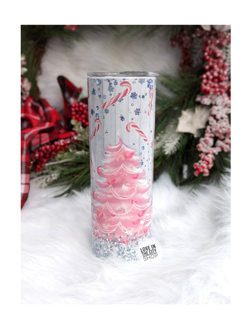 Pink Christmas Tree Tumbler- Sublimation Tumbler