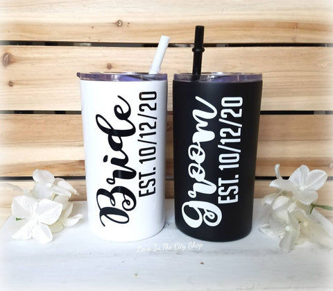 Bride and Groom Metal Tumbler (Mini Tumbler) - love-in-the-city-shop