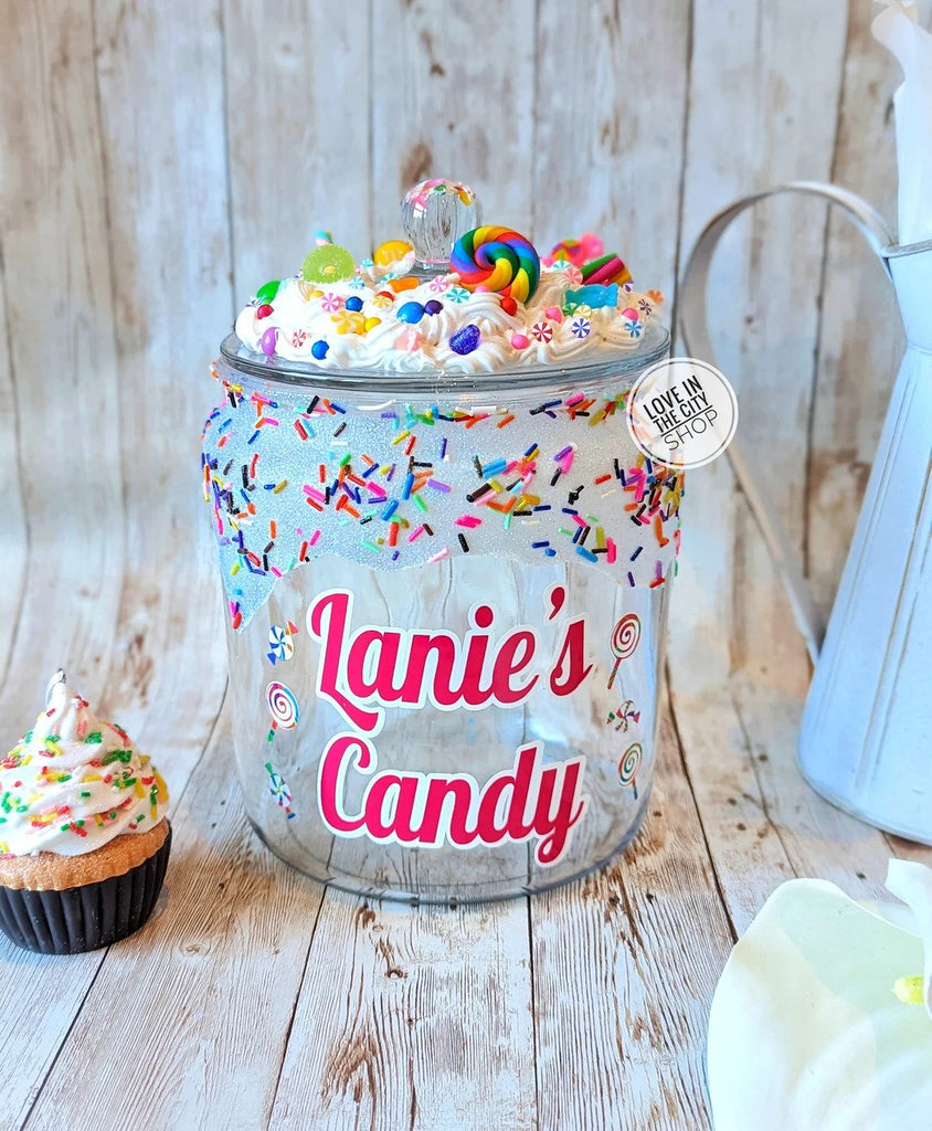 Personalized Candy Jar with Fake Frosting Topper