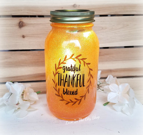 Grateful, Thankful, Blessed Light Up Jar - love-in-the-city-shop