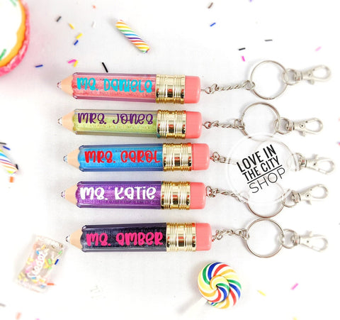 Custom Glitter Pencil Keychain