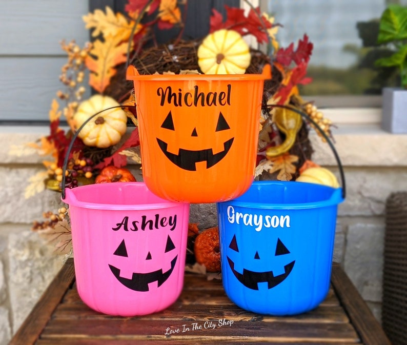 Personalized pumpkin trick or treat pails