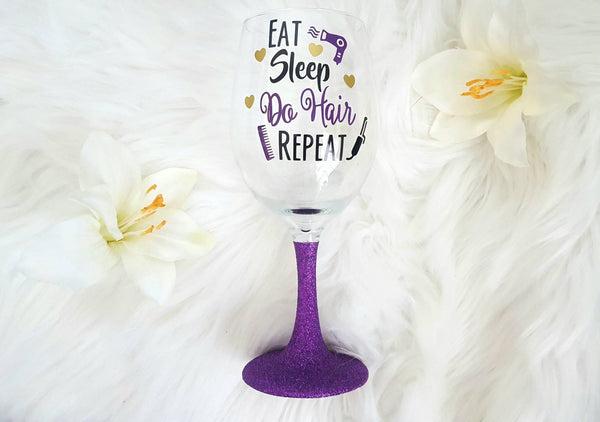 Eat, Sleep, Do Hair, Repeat Wine Glass - love-in-the-city-shop