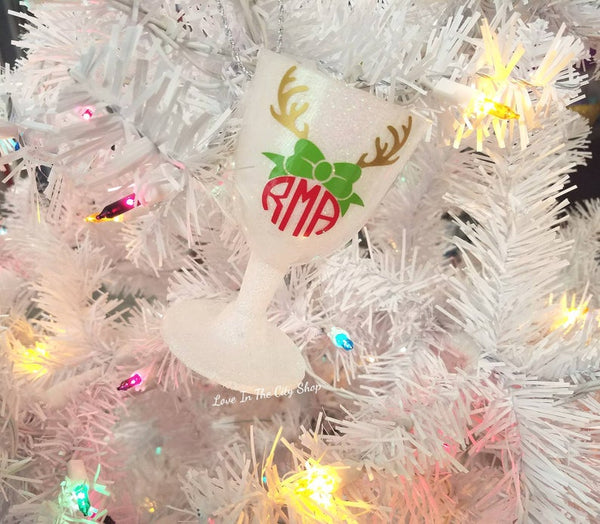 Reindeer Monogram Wine Glass Ornament - love-in-the-city-shop