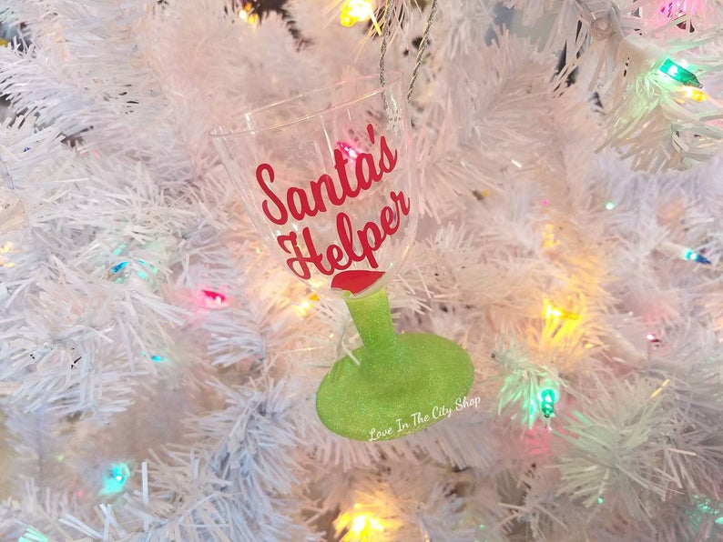 Santa's Helper Wine Glass Ornament - love-in-the-city-shop